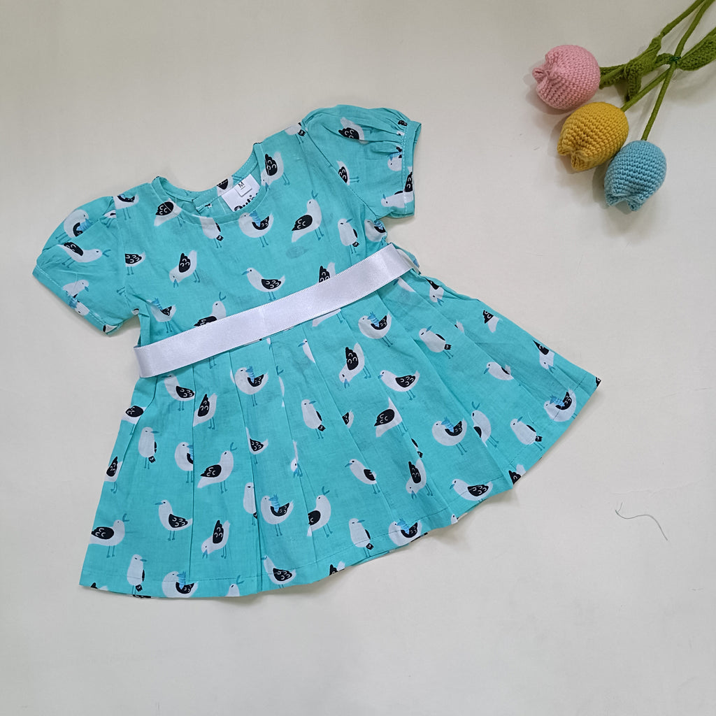 Cotton Printed Baby Girl Dress |Mint | Sparrow