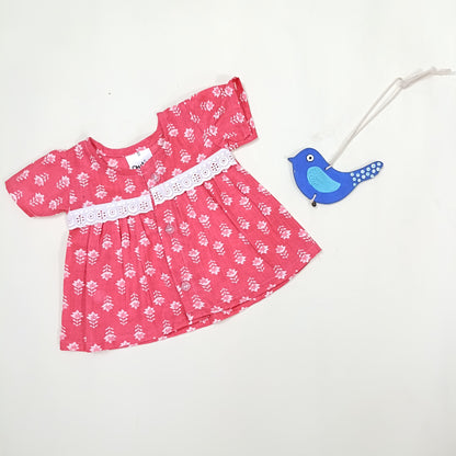 Baby Girl Jhabla |Red Flower butti
