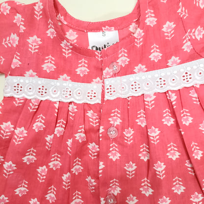Baby Girl Jhabla |Red Flower butti