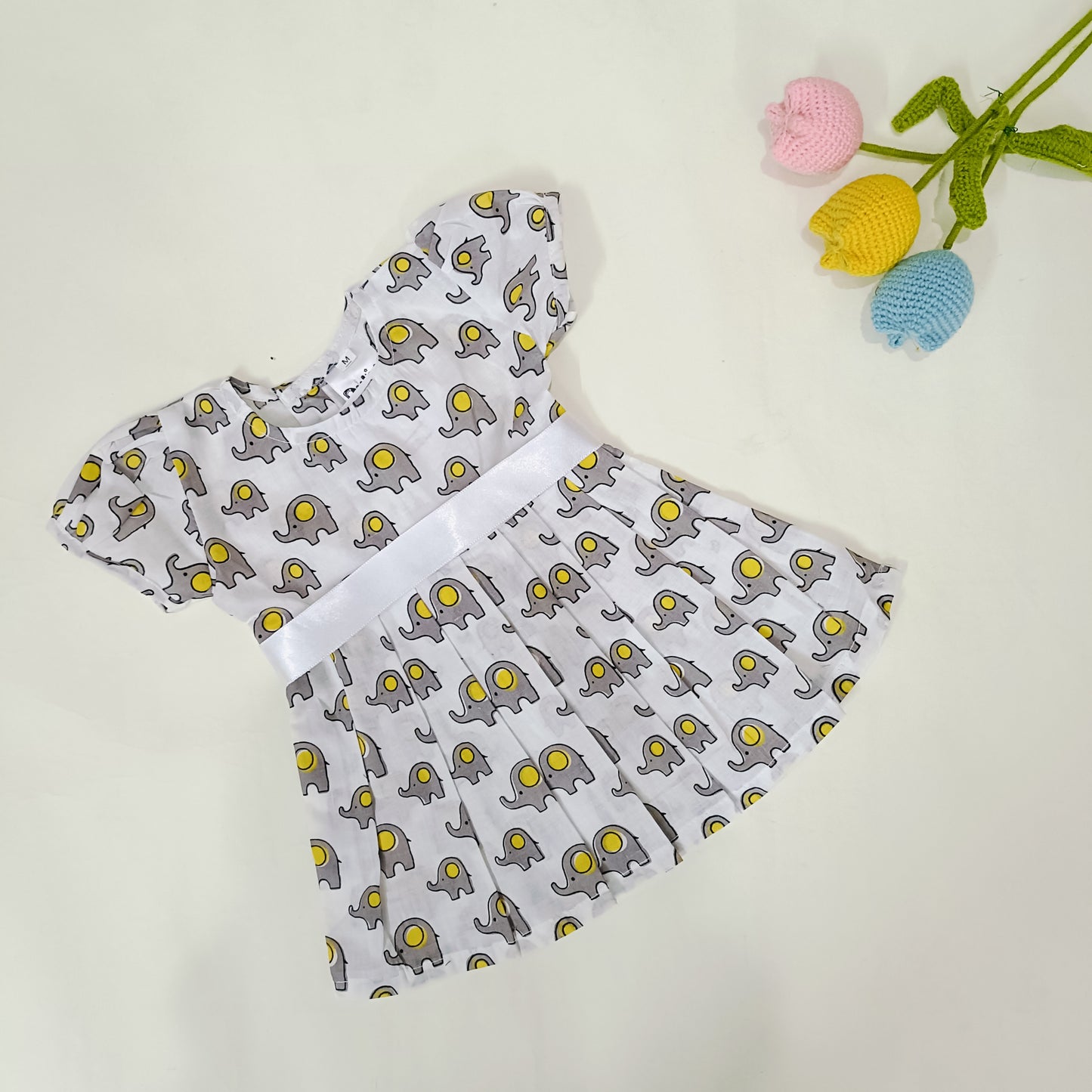 Cotton Printed Baby Girl Dress |Grey | Elephant