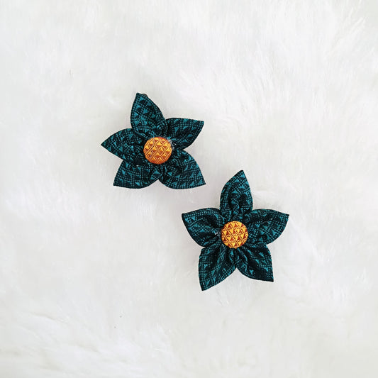 Khan Flower Hair Clip- Peacock Green