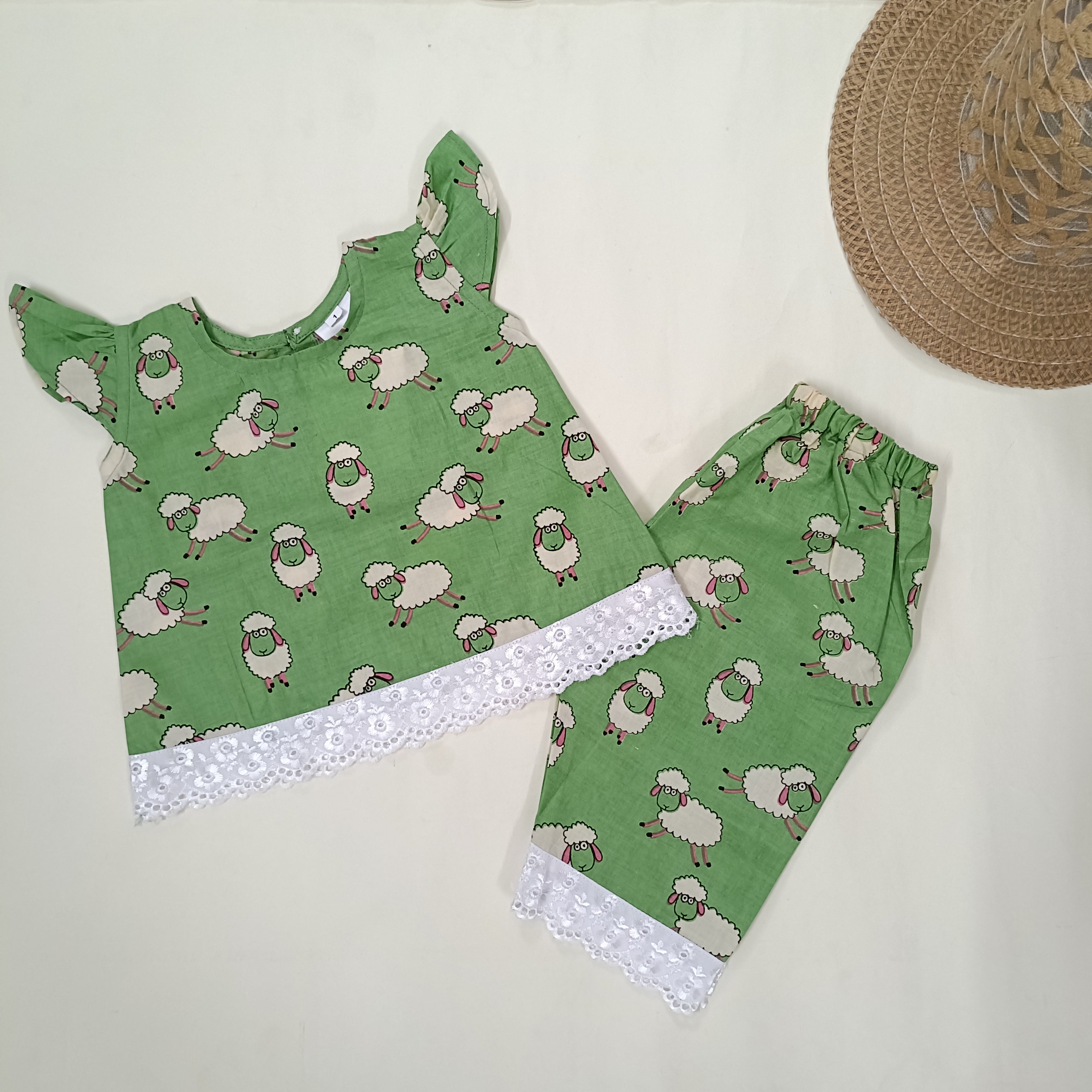 co ord set for Girls | Sheep | Green