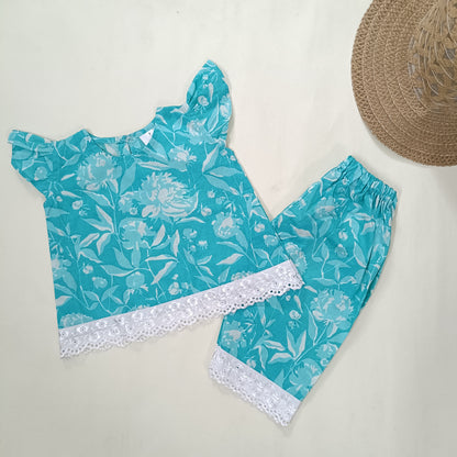 co ord set for Girls | Flower | Sky Blue
