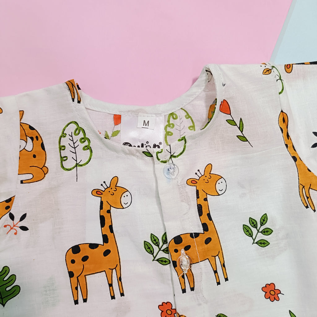 Cotton Night Suits for Babies | White Big Giraffe