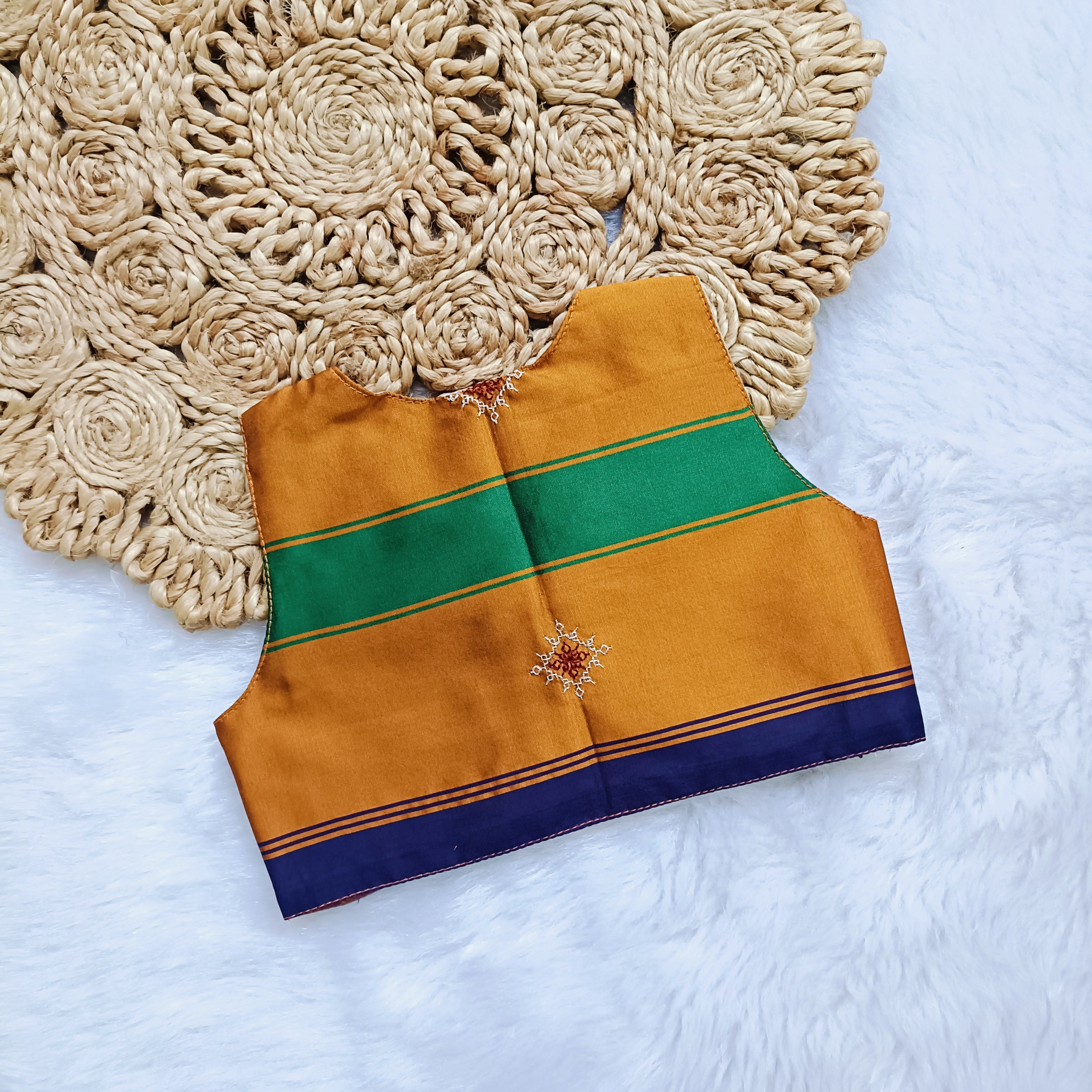 Ethnic dresses for baby girl | Kashida | Olive Green & Green Ochre Kashida Base