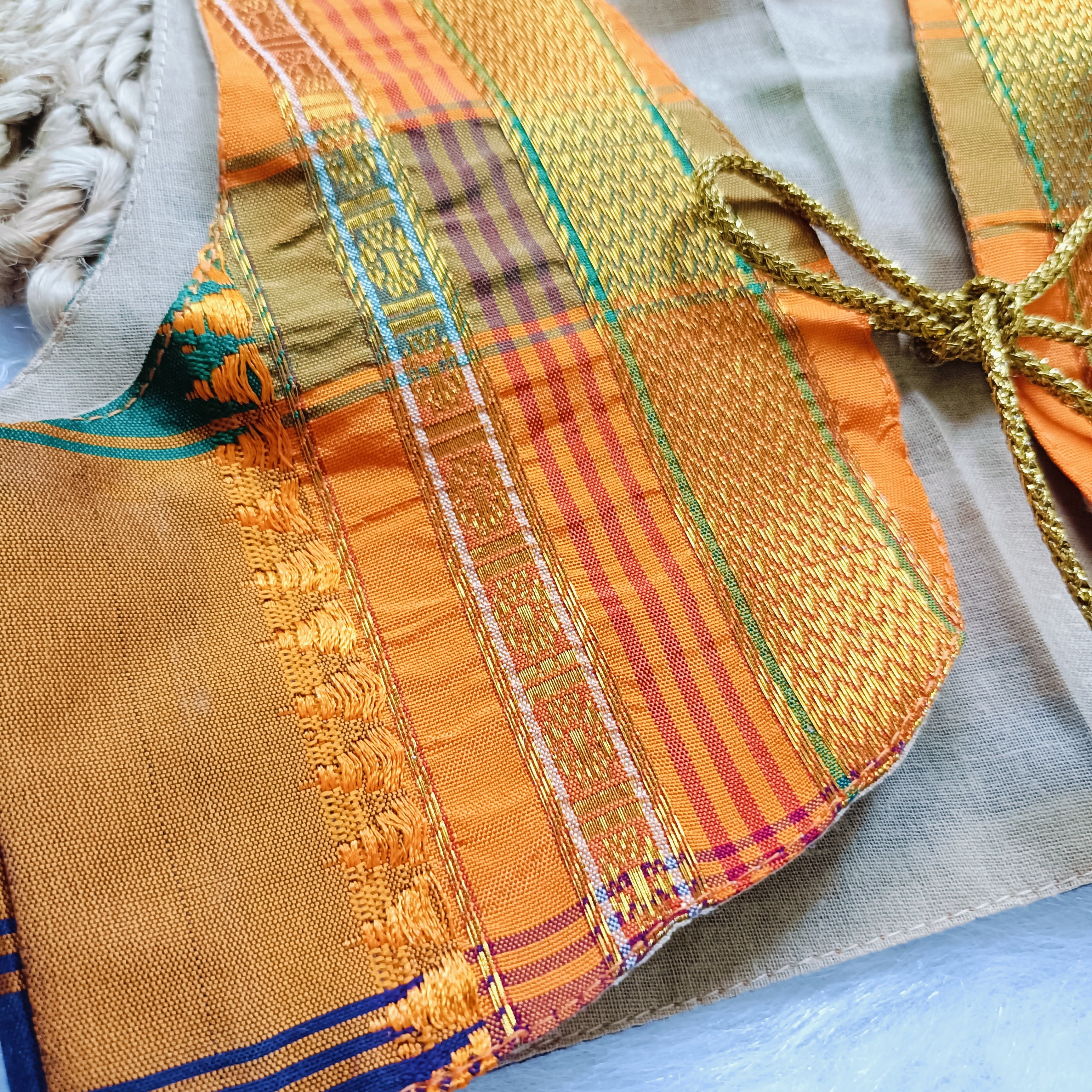 Ethnic dresses for baby girl | Kashida | Dark Green & Orange Zari & Assorted Base