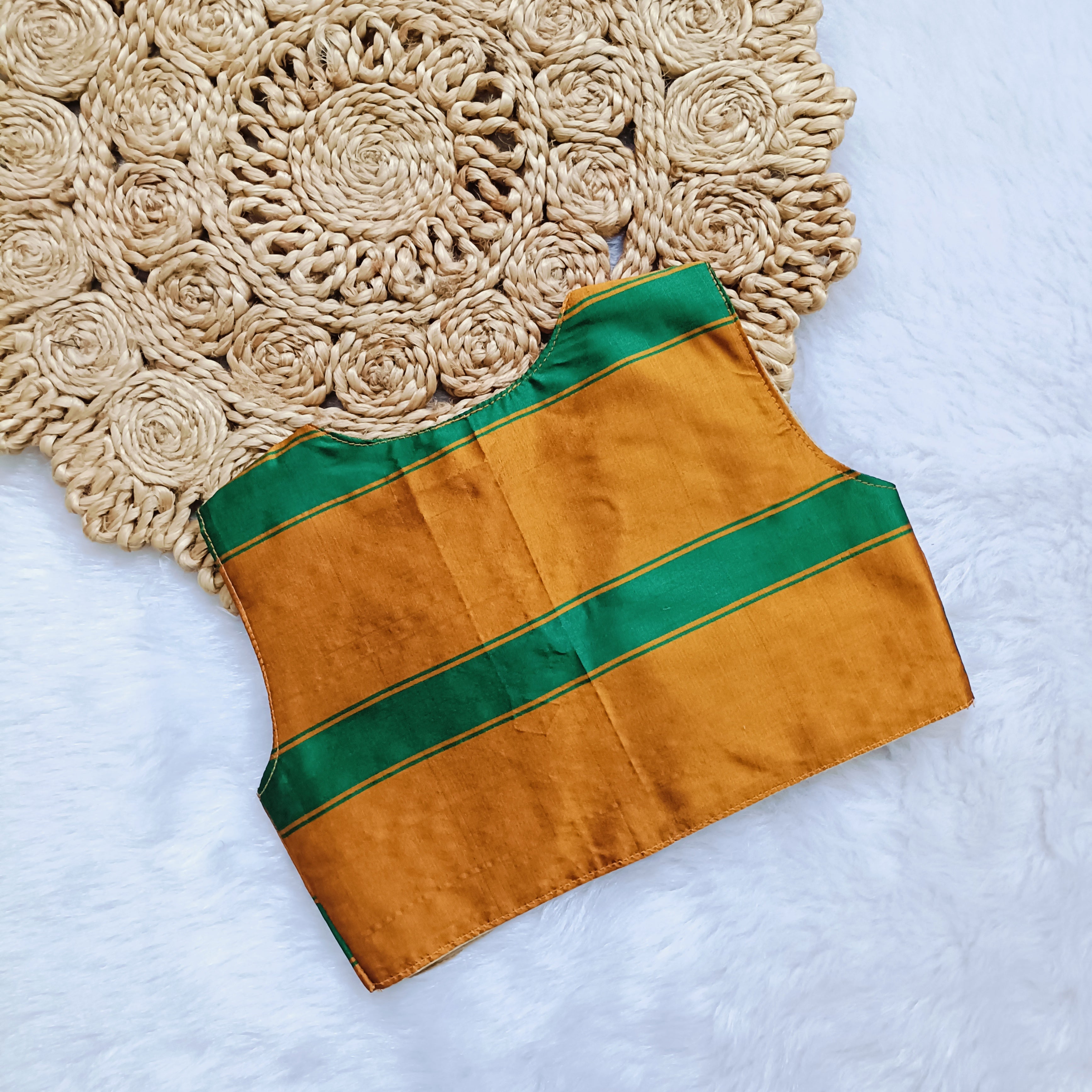 Ethnic dresses for baby girl | Kashida | Dark Green & Orange Zari & Assorted Base