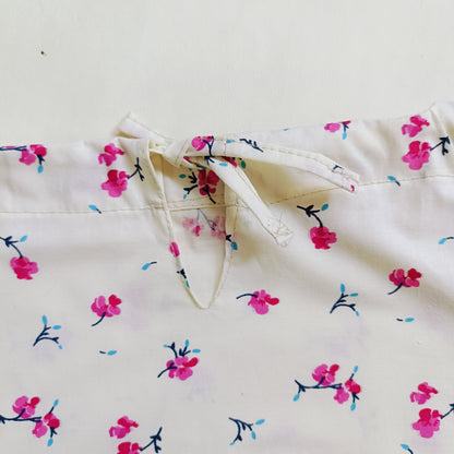 Cotton Tie Knot Jhabla | Lemon Yellow & Pink Flower