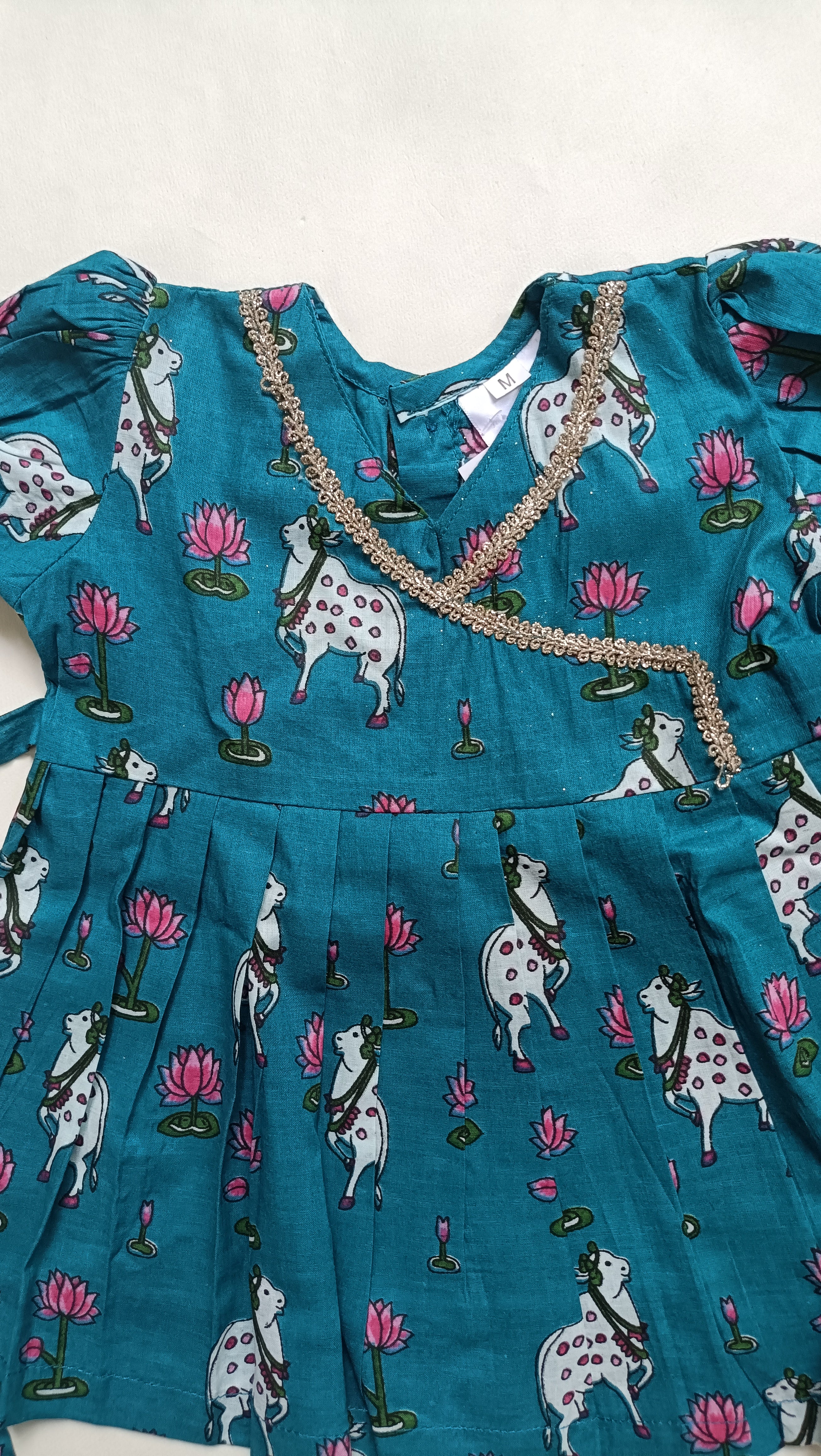 Cotton Printed Baby Girl Dress | Green | Pichwai