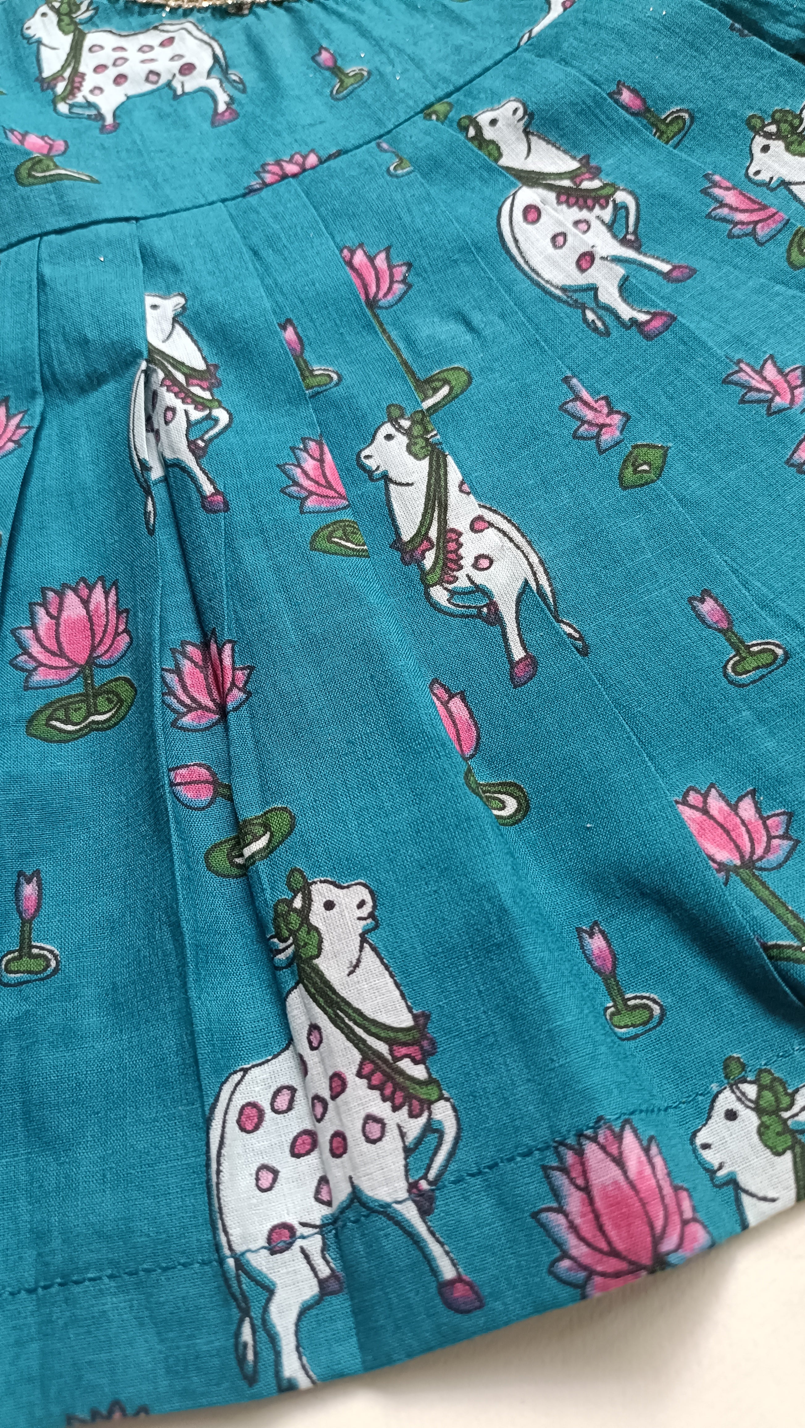 Cotton Printed Baby Girl Dress | Green | Pichwai