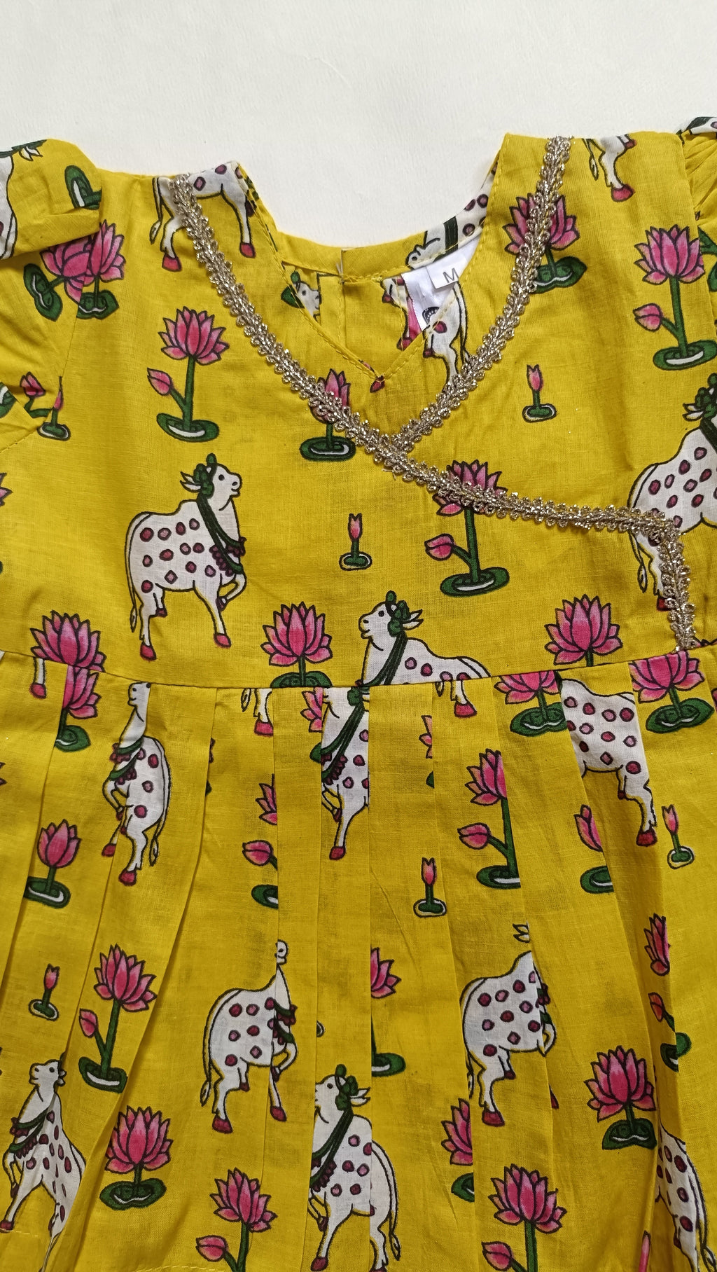 Cotton Printed Baby Girl Dress | Yellow | Pichwai