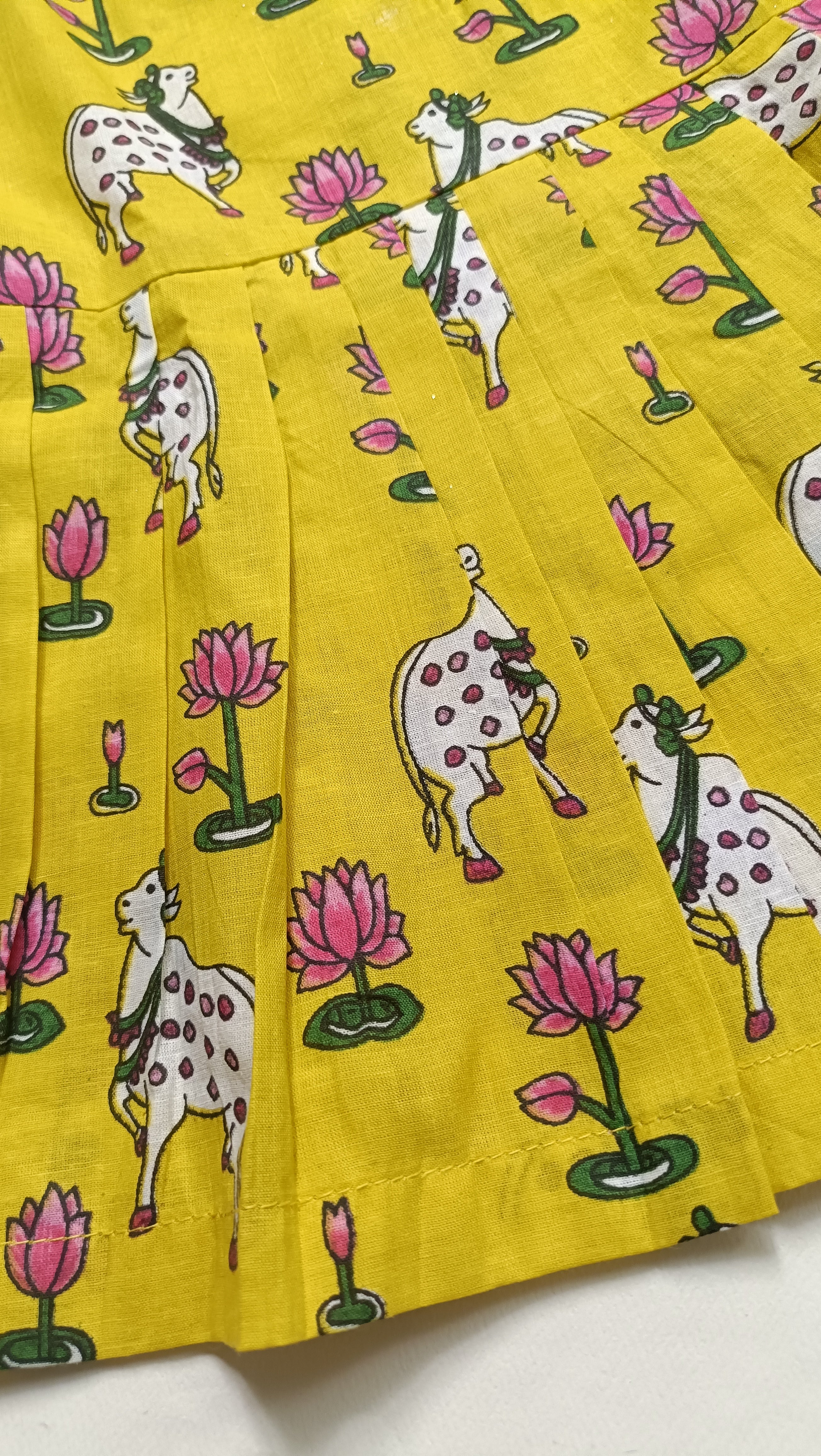 Cotton Printed Baby Girl Dress | Yellow | Pichwai