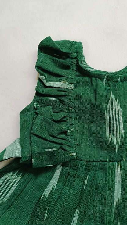 Handloom Ikkat Baby Girl Frock | Green