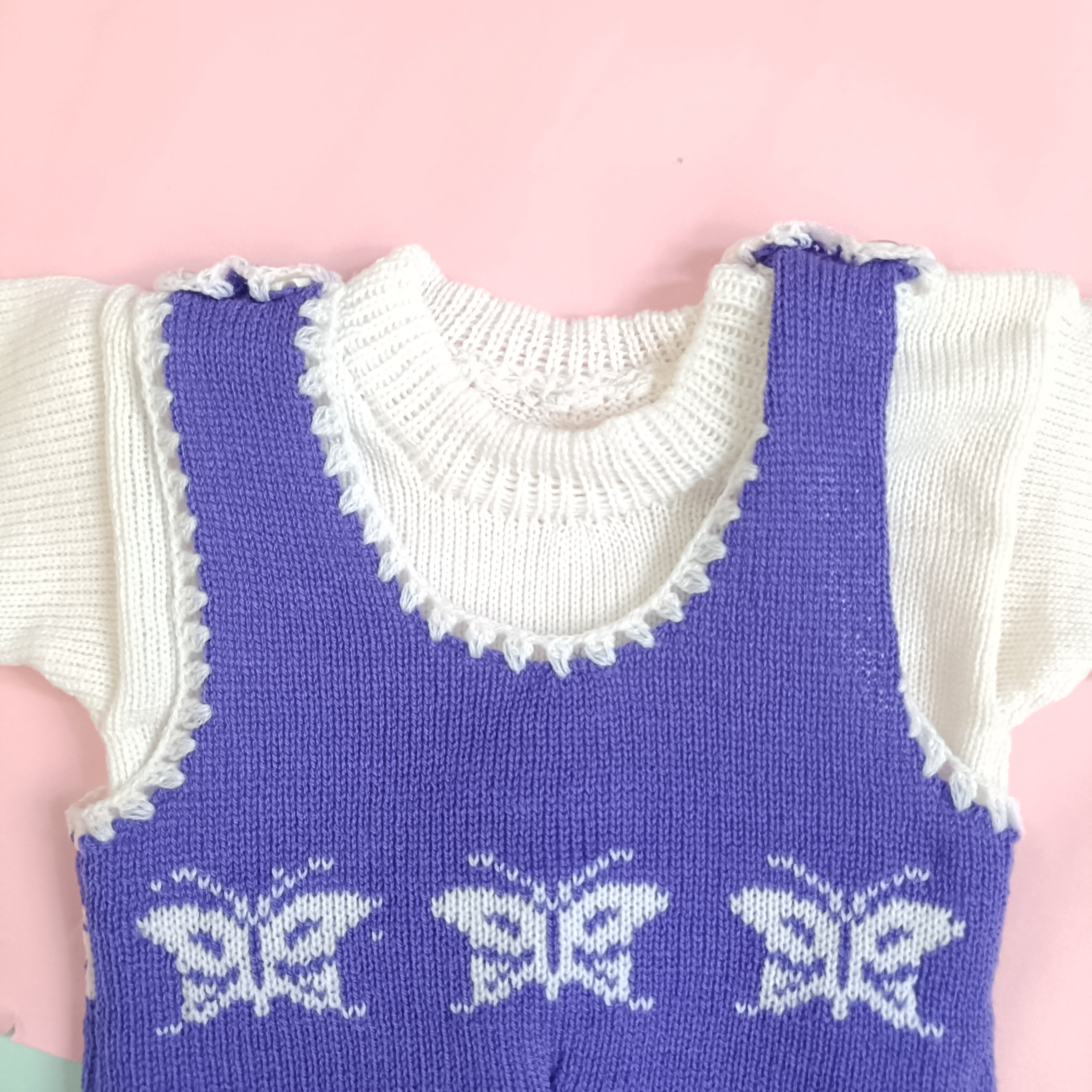 Baby Sweater | Woolen Romper | Lavender with Butterfly