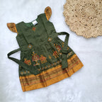 Ethnic dresses for baby girl | Kashida | Olive Green & Green Ochre Kashida Base