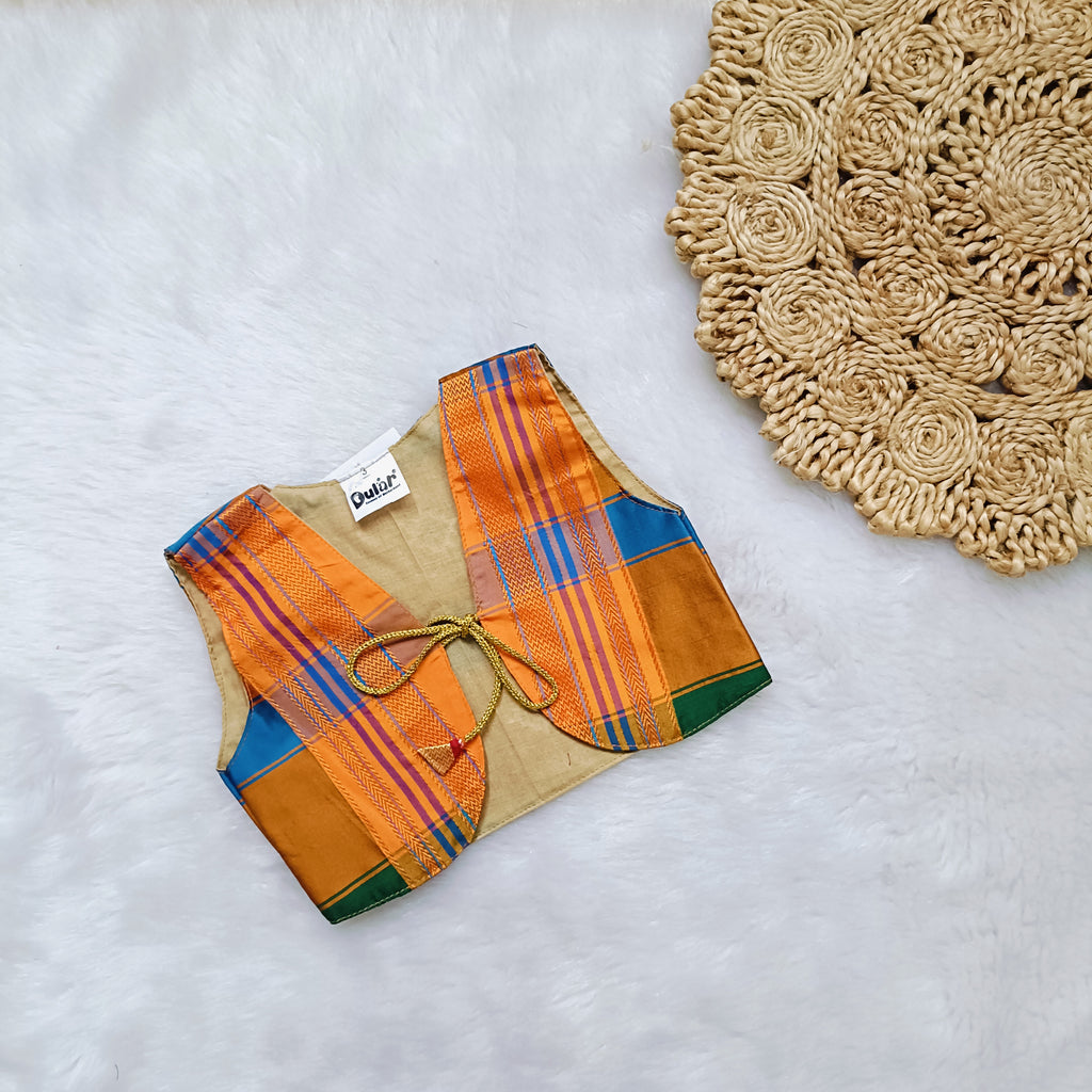 Ethnic dresses for baby girl | Kashida | Voilet & Orange Blue & Kashida Base