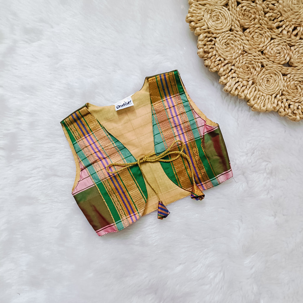 Ethnic dresses for baby girl | Kashida | Green & Green Zari & Assorted Base