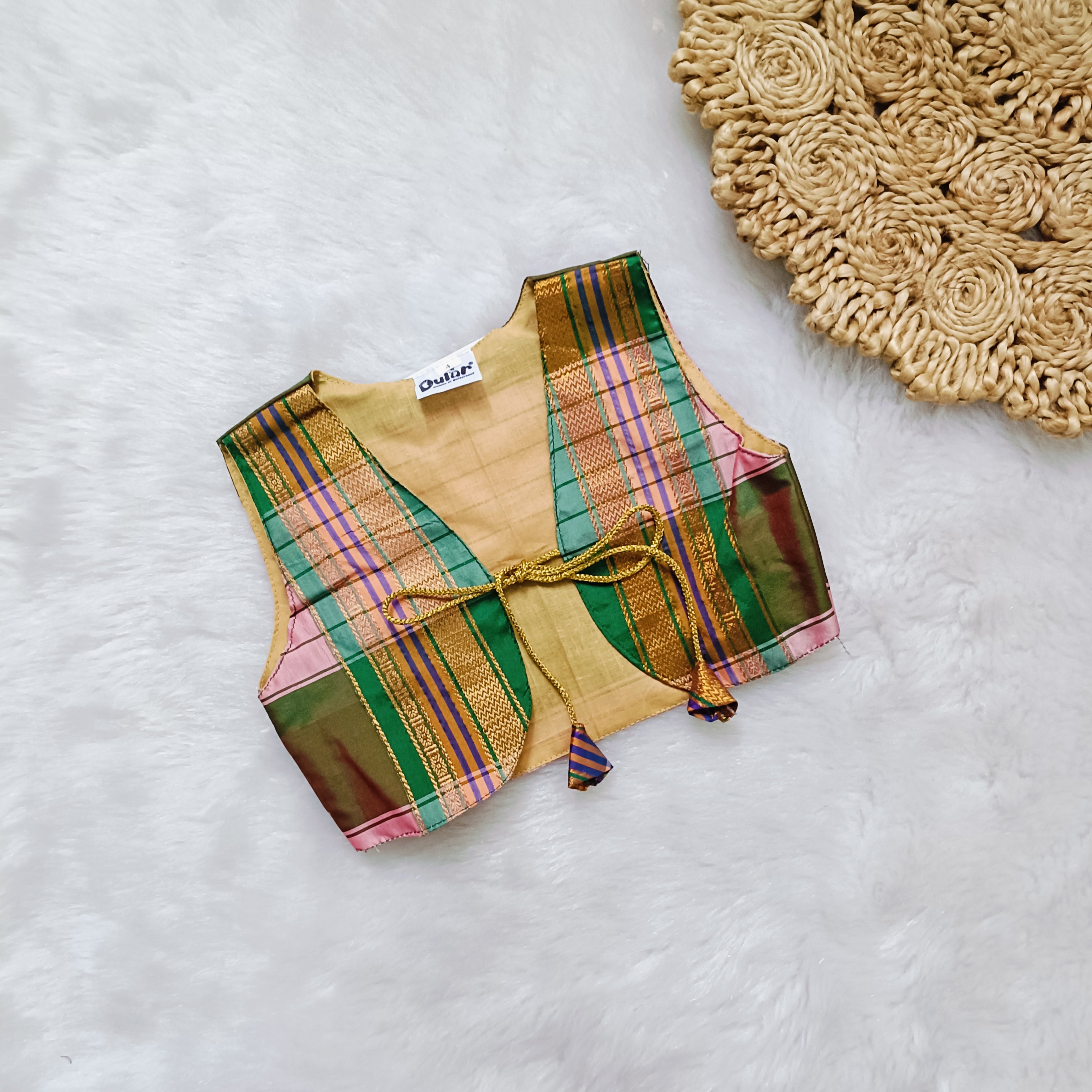 Ethnic dresses for baby girl | Kashida | Peacock Green & Green Zari & Assorted Base