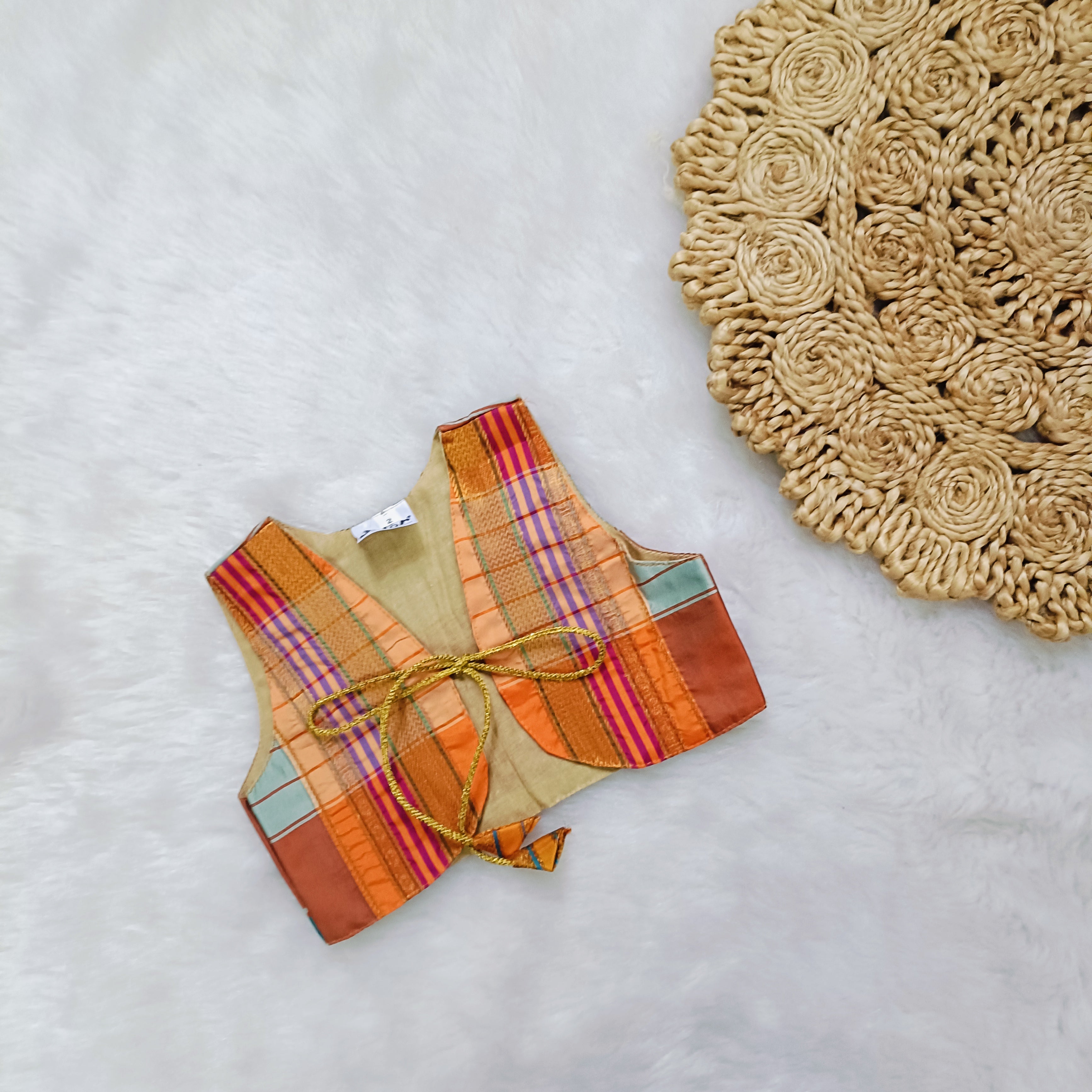 Ethnic dresses for baby girl | Kashida | Dark Green & Orange Kath & Assorted Base
