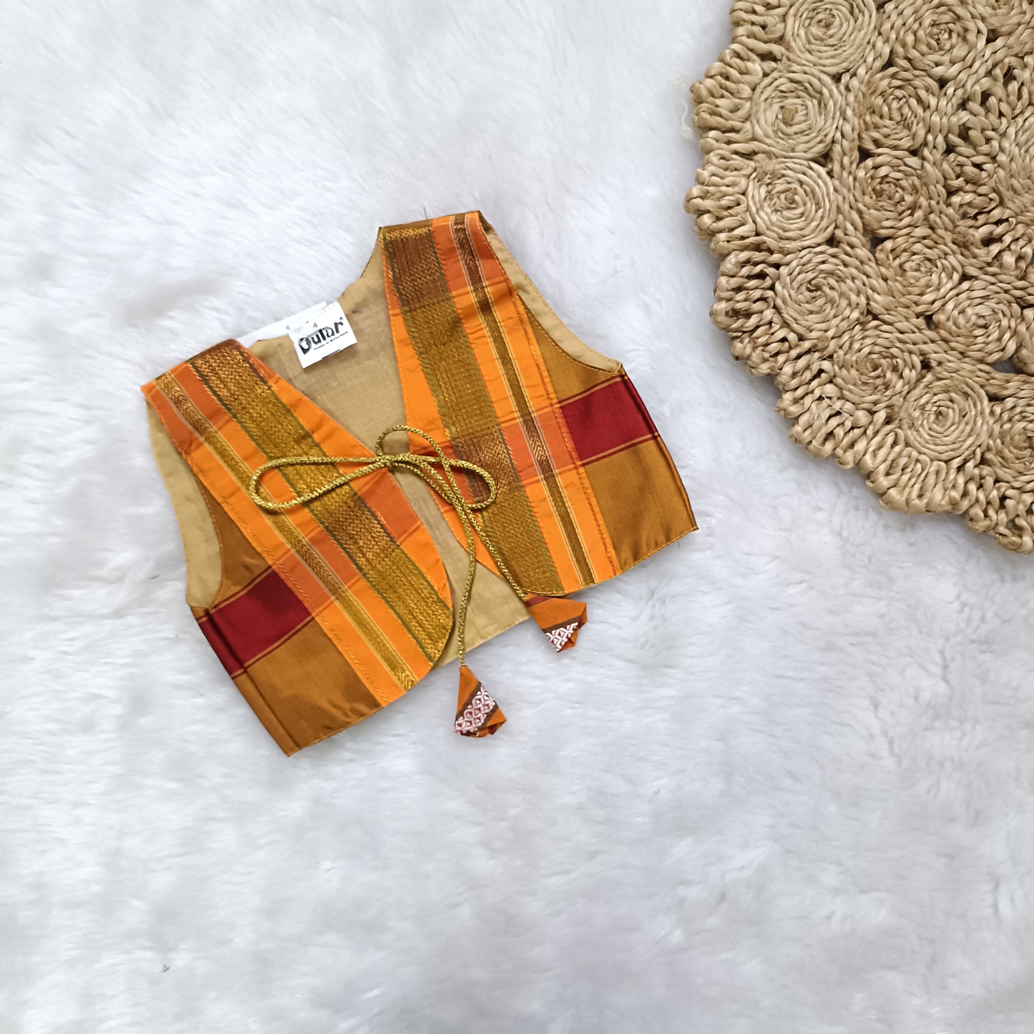 Ethnic dresses for baby girl | Kashida | Dark Green & Orange Zari & Assorted Base