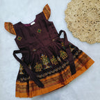 Ethnic dresses for baby girl | Kashida | Coffee Brown & Orange Zari & Assorted Base