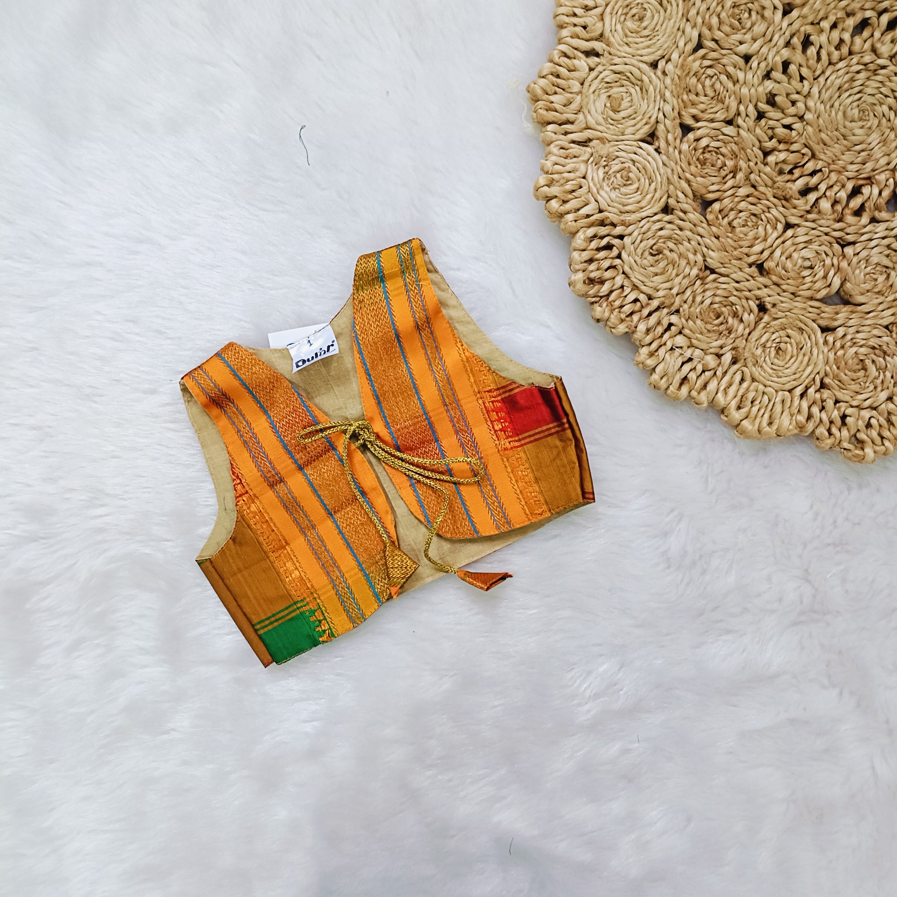 Ethnic dresses for baby girl | Kashida | Maroon & Orange Zari & Kashida Base