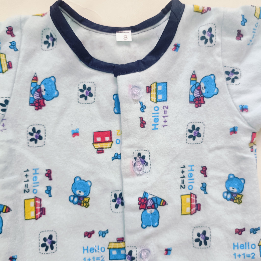Flannel Front Open Jhabla | Blue Hello Teddy