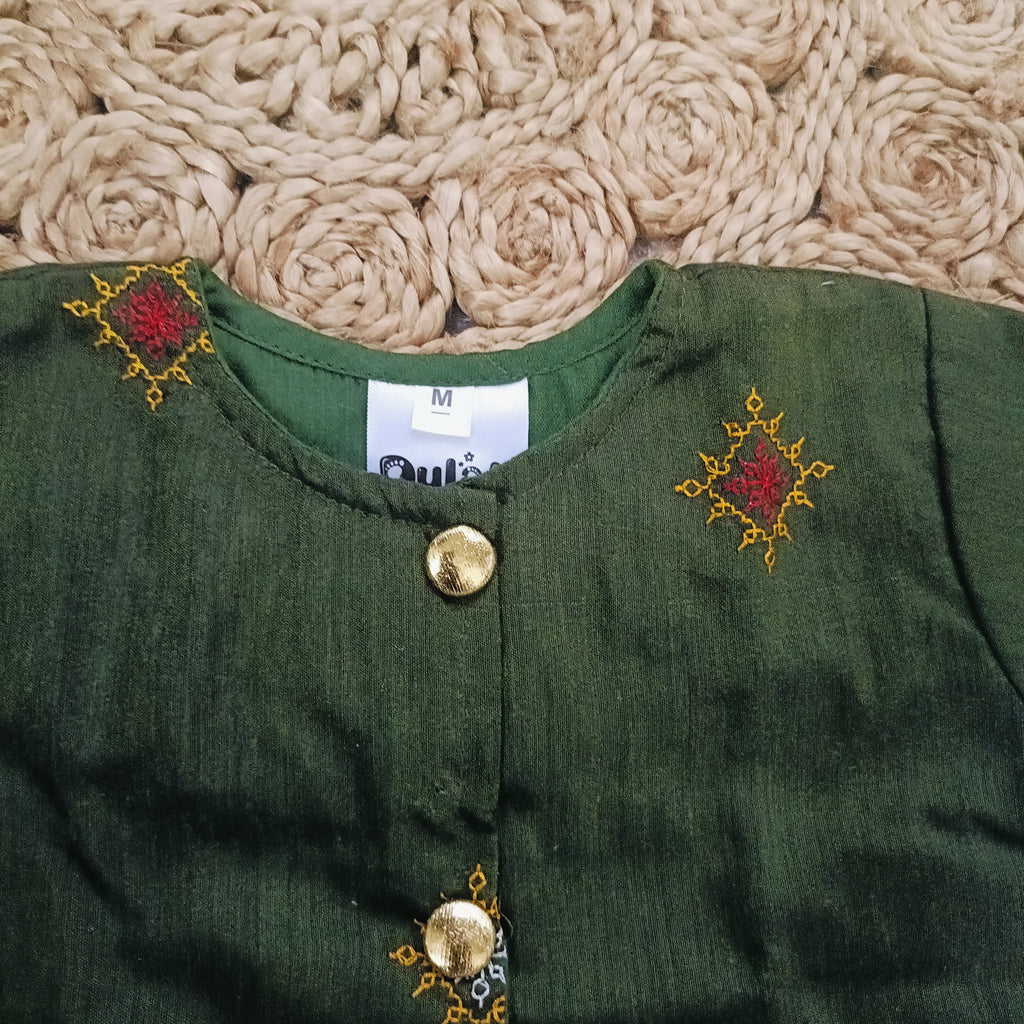 Ethnic wear Set for Boys | Kashida Olive Green | Shirt & Pant