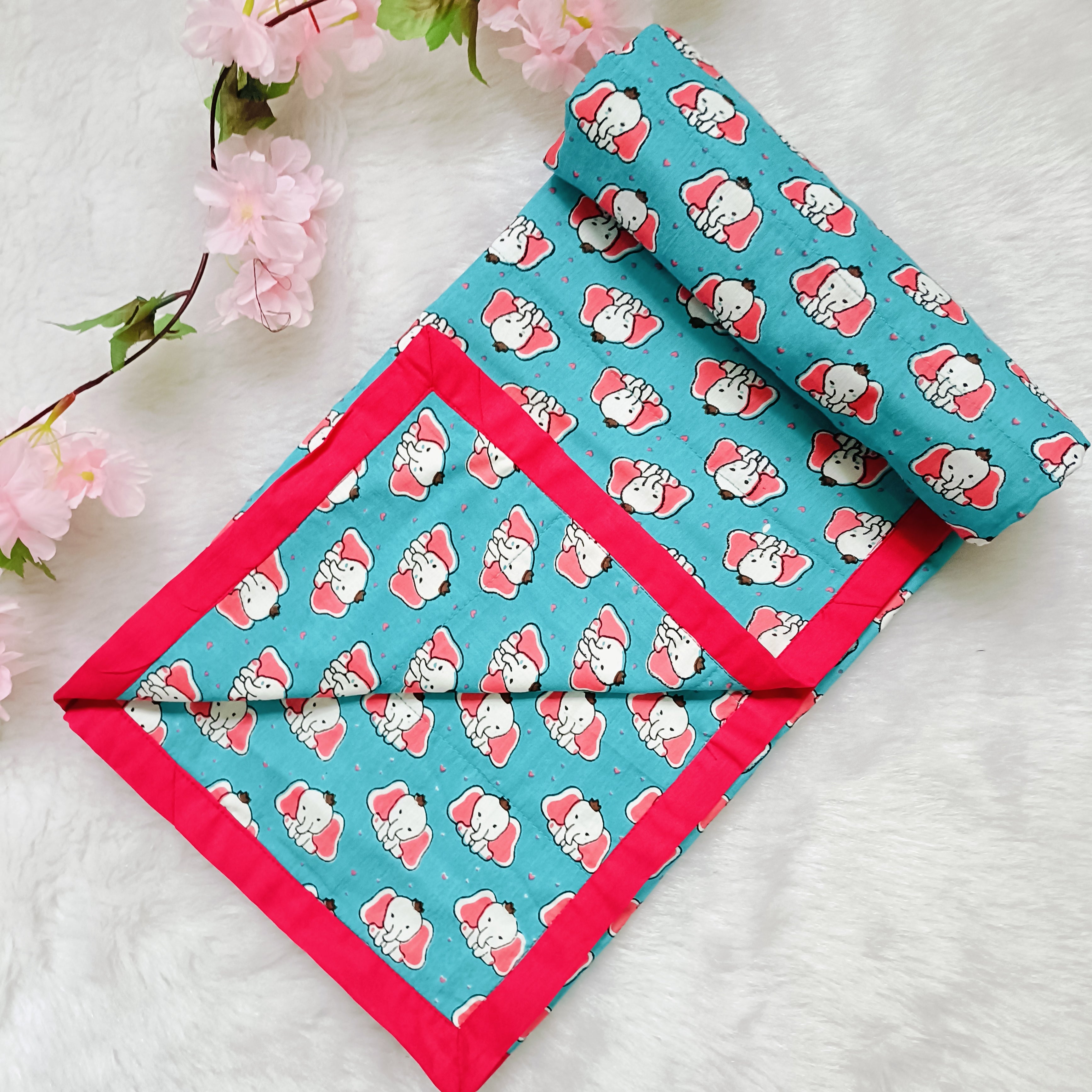 Jaipur Cotton Blanket |Sky blue Elephant