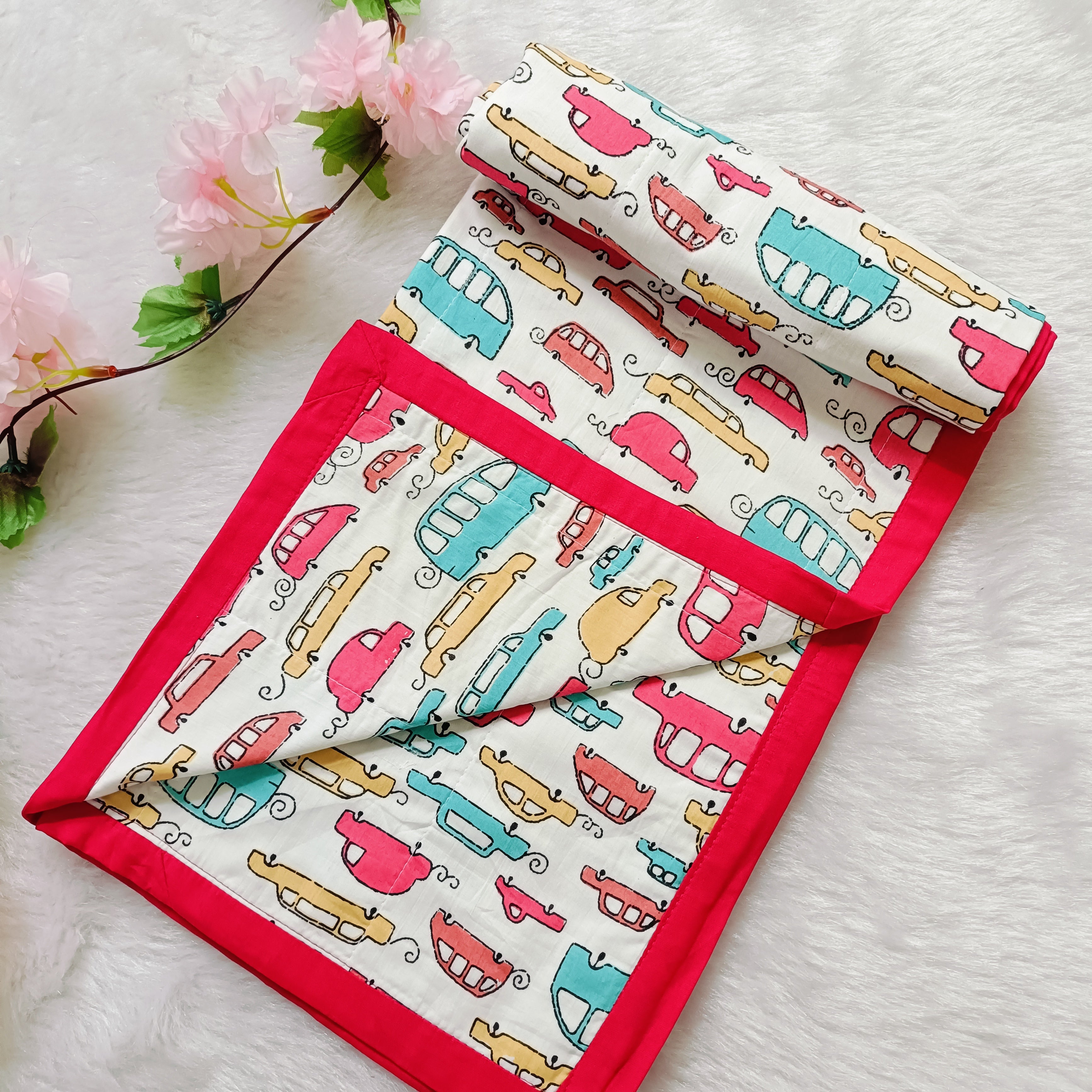 Jaipur Cotton Baby Blanket | Pink Car