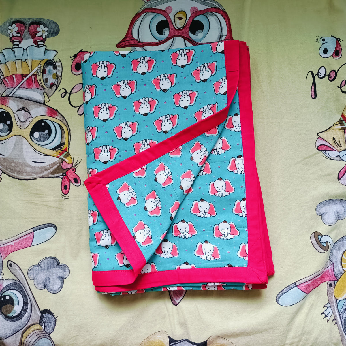Jaipur Cotton Blanket | Sky Blue Elephant