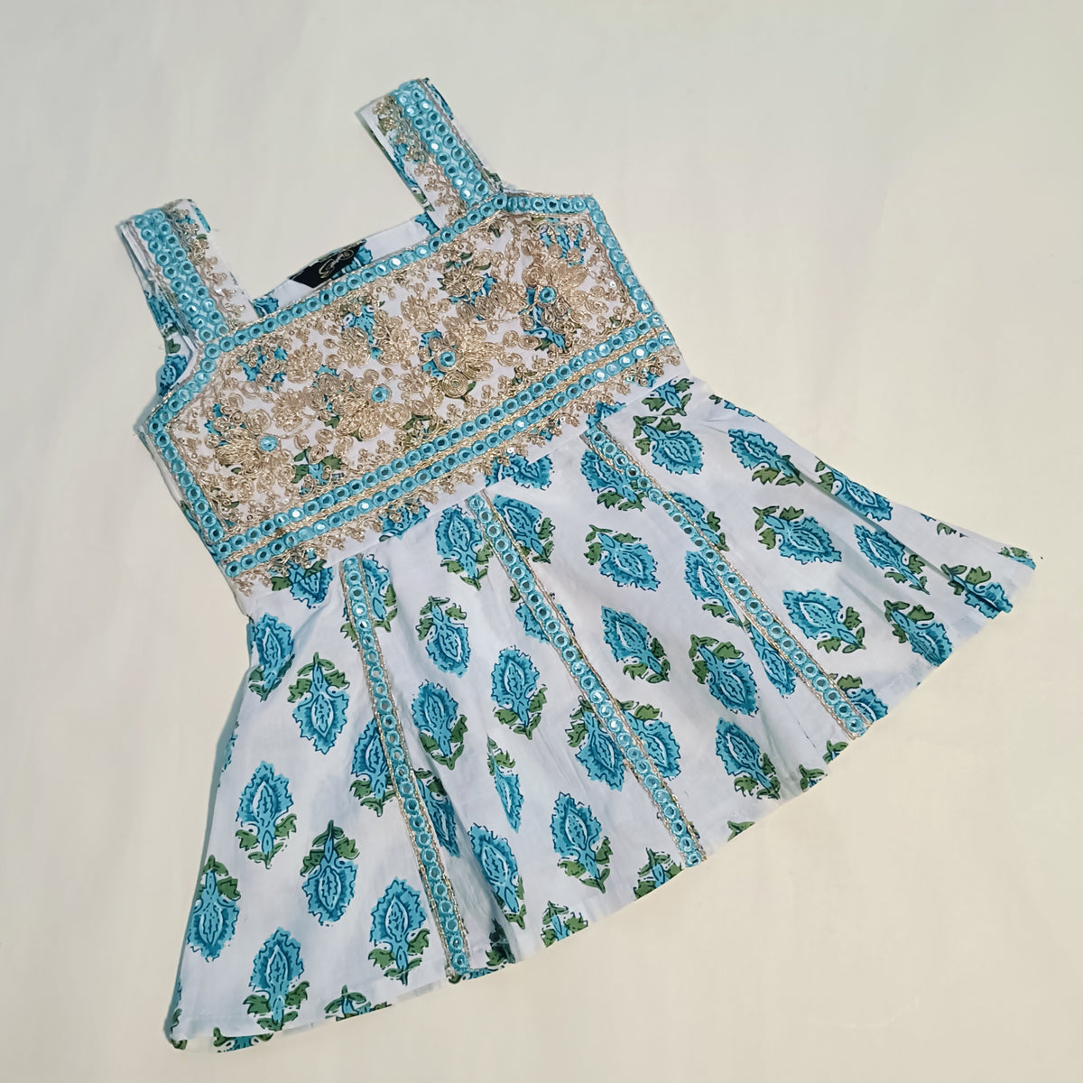 Ethnic Set for Girls | White & Blue Floral