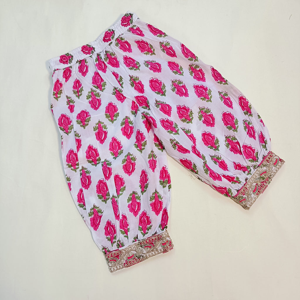Kurta Set for Girls | White & Pink Flower With dupatta
