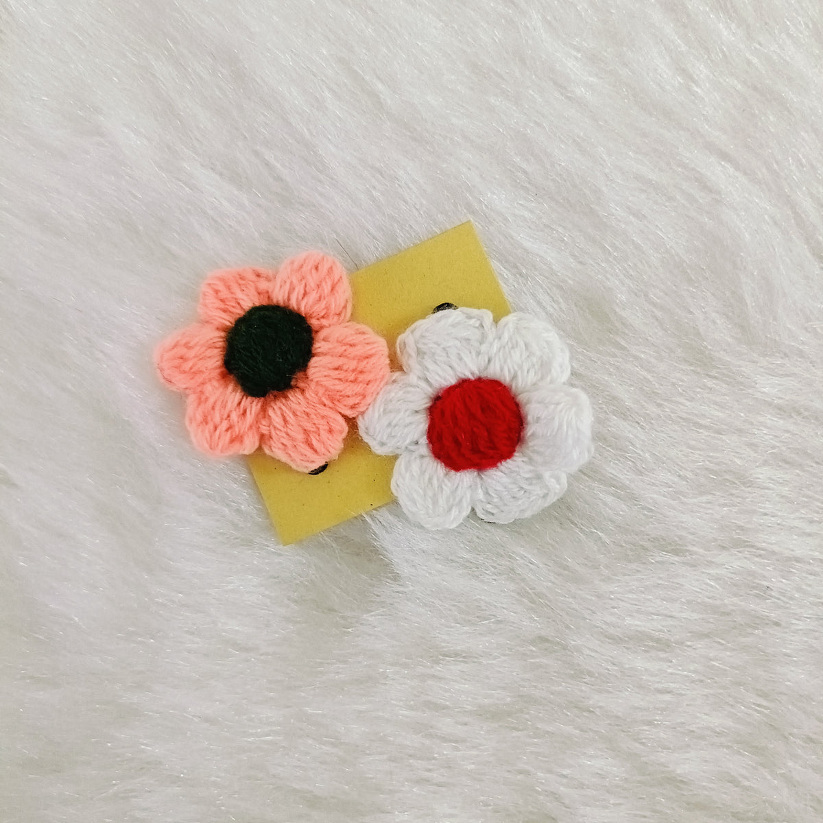 Crochet Flower Hair Clip- White & Peach
