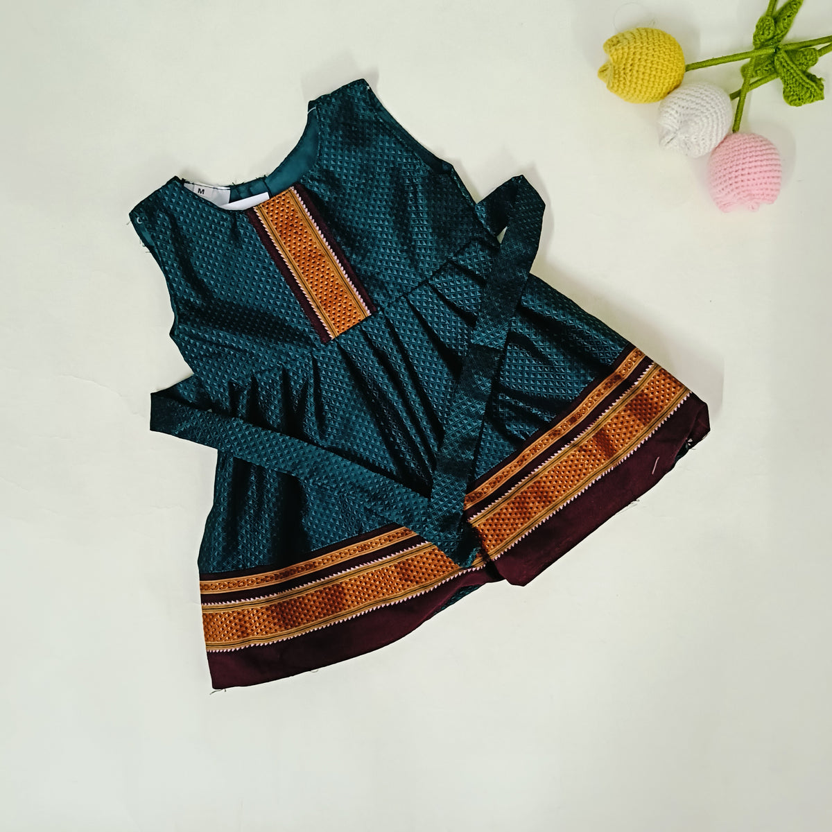 Ethnic dresses for baby girl | Peacock Green | Centre Stripe | Sleeveless