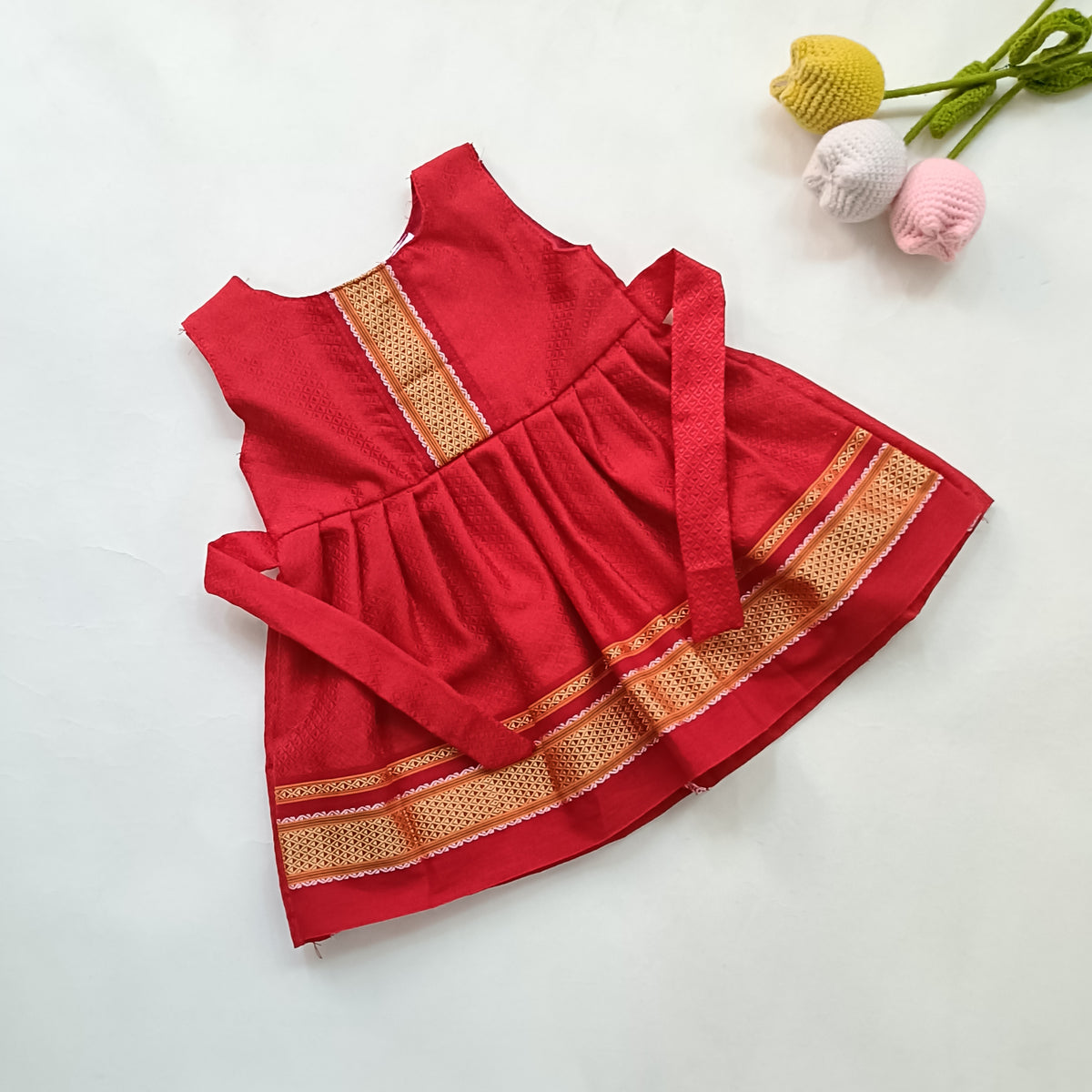 Ethnic dresses for baby girl | Red | Centre Stripe | Sleeveless