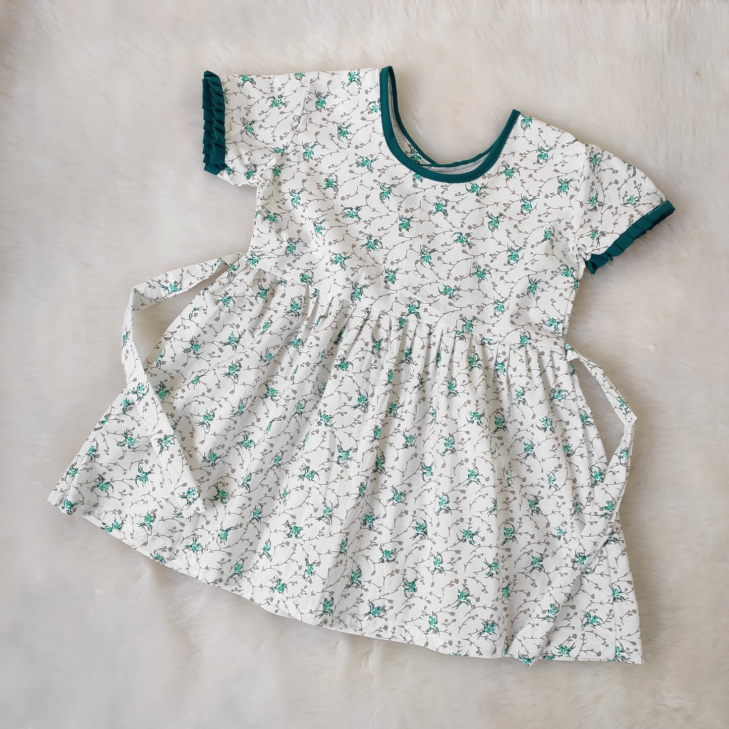 Cotton Frock - Green Flower