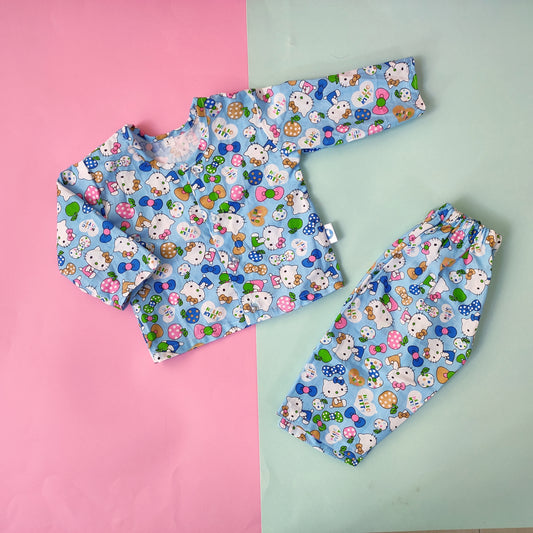 Cotton Night Suit  - Blue Kitty