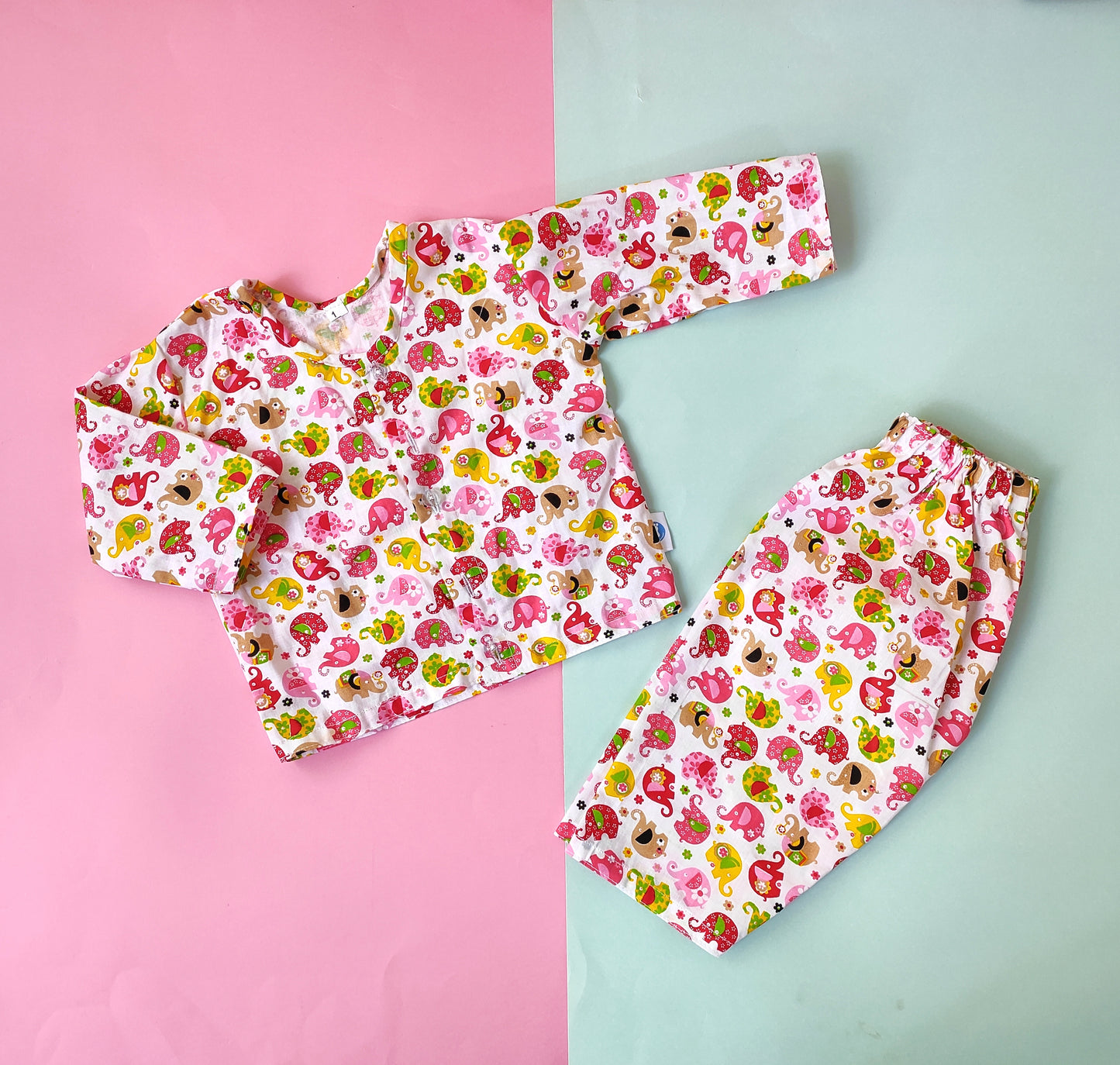 Cotton Night Suit - Pink Elephant