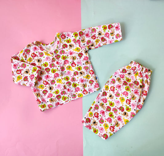 Cotton Night Suit - Pink Elephant