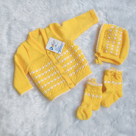 Tuck Sweater Set with Cap and Socks - Yellow