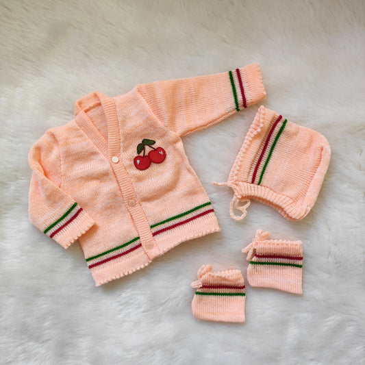 Cherry Sweater Set with Cap and Socks