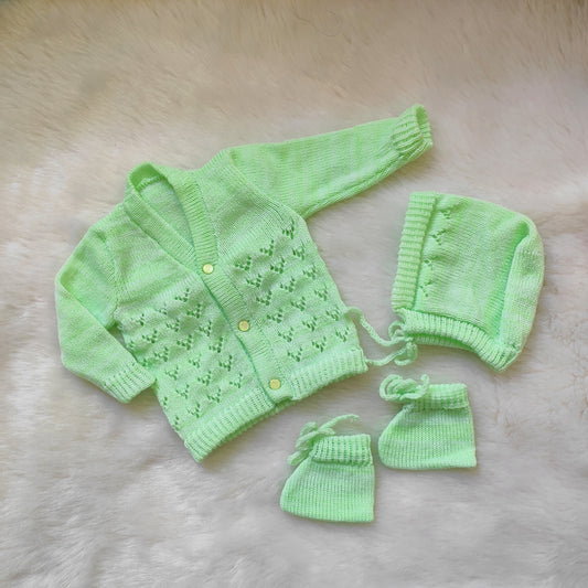 Lace Sweater set with Cap and Socks -Pista