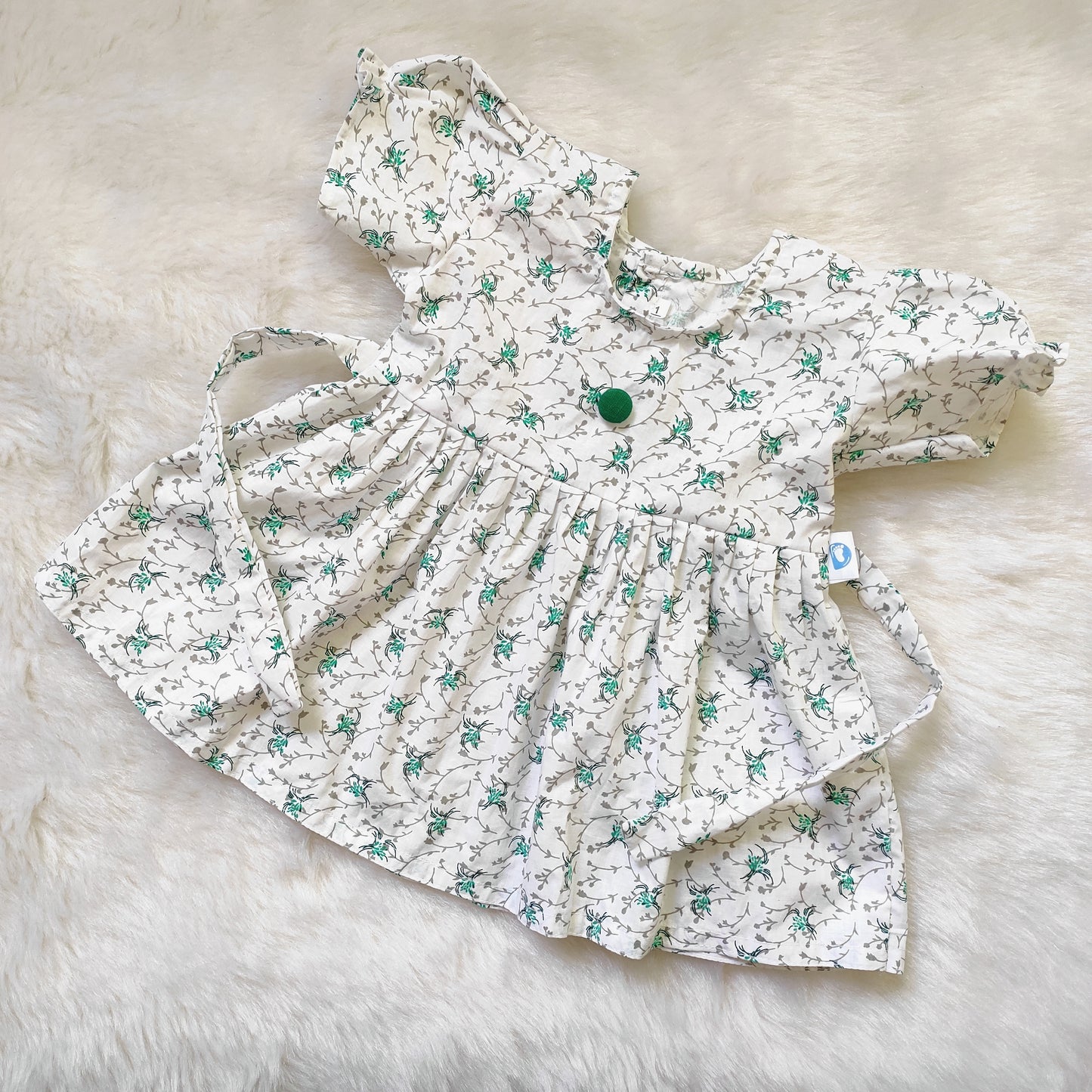 Cotton Frock - Green Flower
