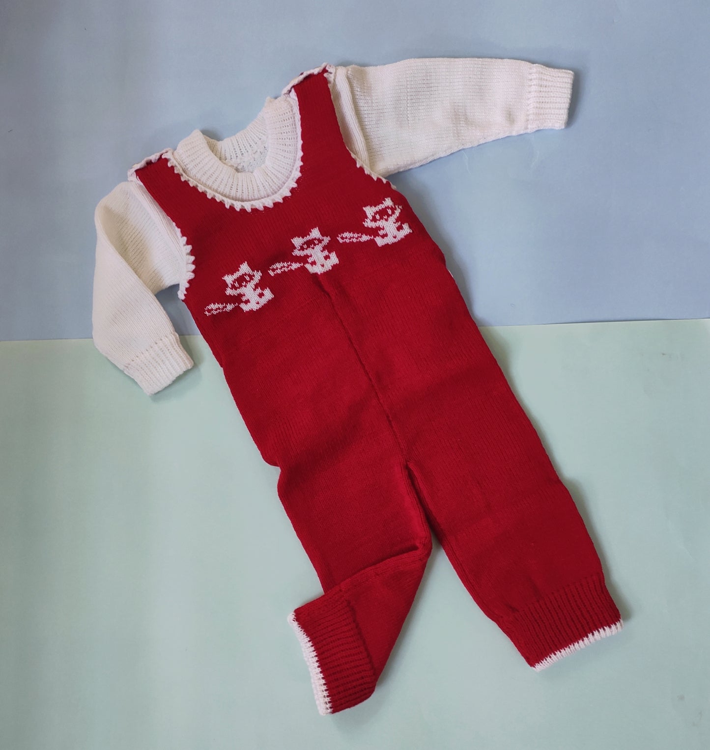 Woolen Romper - Red with Sitting Cat