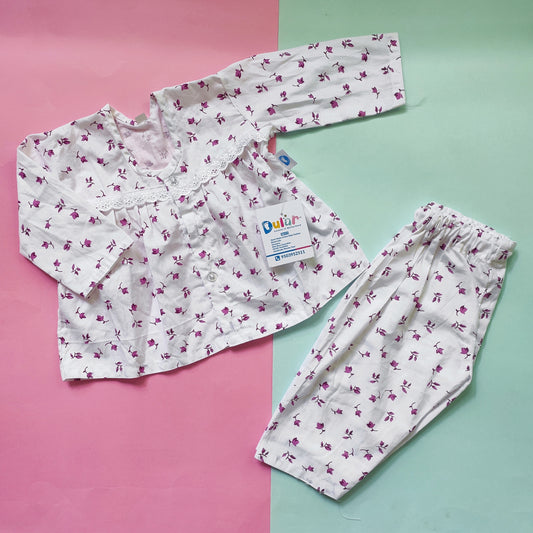 Frock Style Cotton Night Suit - Purple Flower