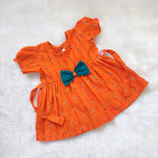 Cotton Frock - Orange with Bow