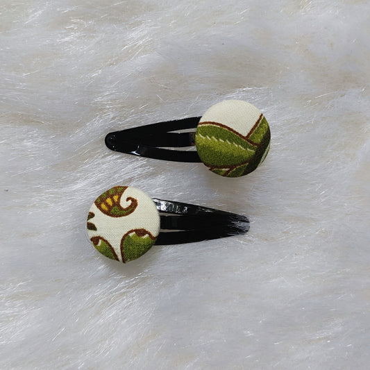 Button Hair Clip - Olive Leaf