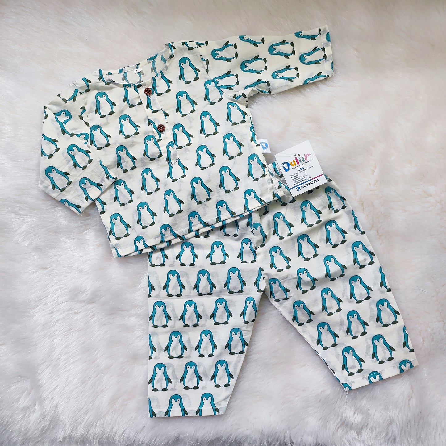 Jaipur Cotton Night Suit - Sky Blue Penguin