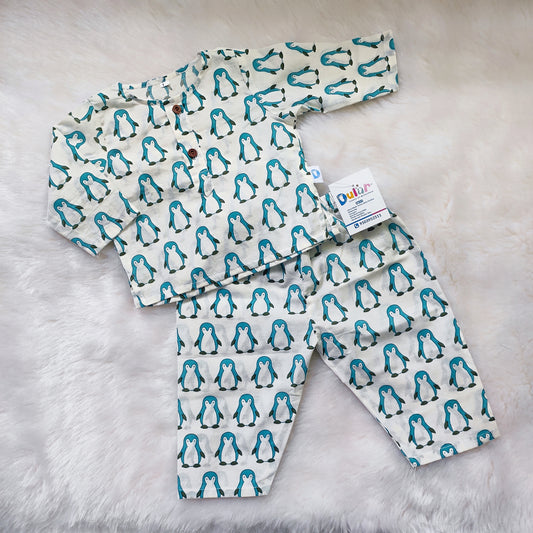 Jaipur Cotton Night Suit - Sky Blue Penguin